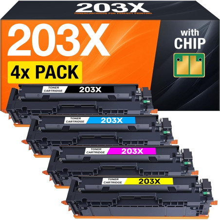 203X Toner Compatible avec HP Color LaserJet Pro MFP M281fdw M254dw M281fdn M280nw M254nw remplace HP 203X 203A – (4X Cartouches
