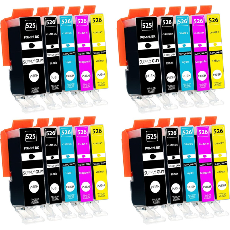 Supply Guy 20 Cartouches d'encre avec Puce Compatible avec Canon PGI-525 CLI-526 pour Canon Pixma IP4850 IP4950 IX6550 MG5140 MG