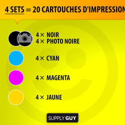 Supply Guy 20 Cartouches d'encre avec Puce Compatible avec Canon PGI-525 CLI-526 pour Canon Pixma IP4850 IP4950 IX6550 MG5140 MG