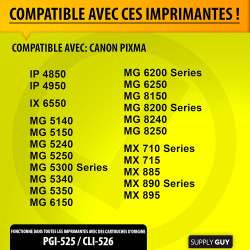 Supply Guy 20 Cartouches d'encre avec Puce Compatible avec Canon PGI-525 CLI-526 pour Canon Pixma IP4850 IP4950 IX6550 MG5140 MG