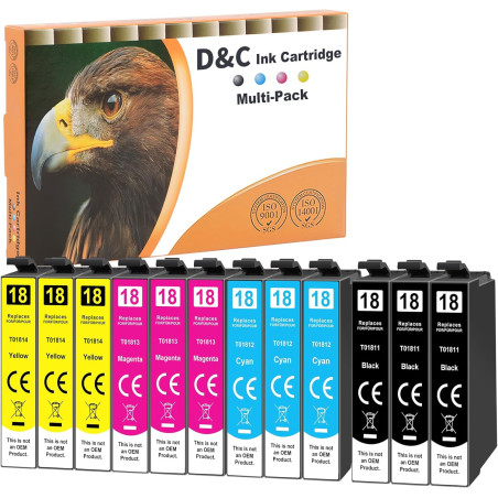 D&C 12 x Cartouches d'encre 18XL compatibles avec Epson 18 XL pour Epson Expression Home XP-322 XP-405 XP-312 XP-412 XP-305 XP-2