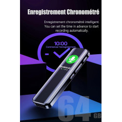 Enregistreur Vocal Espion Mémoire 64 GB, Mini Dictaphone Rechargeable Par USB, Micro Espion Avec Fonction de Commande Vocale, Av