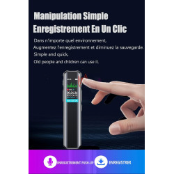 Enregistreur Vocal Espion Mémoire 64 GB, Mini Dictaphone Rechargeable Par USB, Micro Espion Avec Fonction de Commande Vocale, Av
