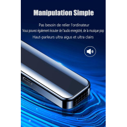 Enregistreur Vocal Espion Mémoire 64 GB, Mini Dictaphone Rechargeable Par USB, Micro Espion Avec Fonction de Commande Vocale, Av