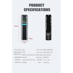 Enregistreur Vocal Espion Mémoire 64 GB, Mini Dictaphone Rechargeable Par USB, Micro Espion Avec Fonction de Commande Vocale, Av