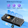 80GB Dictaphone 110H Enregistreur Vocal Numérique avec Micro Externe, 2,15" Écran Couleur Enregistreur Audio MP3 avec Activation
