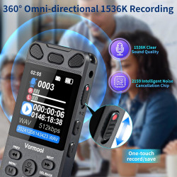 80GB Dictaphone 110H Enregistreur Vocal Numérique avec Micro Externe, 2,15" Écran Couleur Enregistreur Audio MP3 avec Activation