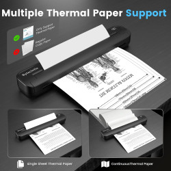 Imprimante thermique a4 sans encre, bleutooth sans fil compatible avec ios android mac windows, imprimante de voyage ultra-légèr