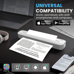 Imprimante thermique a4 sans encre, bleutooth sans fil compatible avec ios android mac windows, imprimante de voyage ultra-légèr
