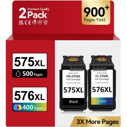 Encre PG-575/CL-576XL – 500/400+ Pages, Remplacement pour Originale Cartouche Canon 575 576 Noire & Couleur, pour Pixma TS3550i 