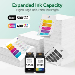 Encre PG-575/CL-576XL – 500/400+ Pages, Remplacement pour Originale Cartouche Canon 575 576 Noire & Couleur, pour Pixma TS3550i 