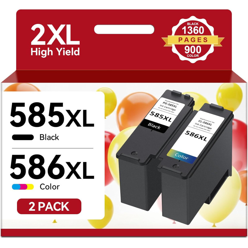 Cartouches d'encre PG-585XL / CL-586XL Multipack Haute Capacité – Jusqu'à 2.260 Pages, Compatibles Canon 585 586, pour PIXMA TS7