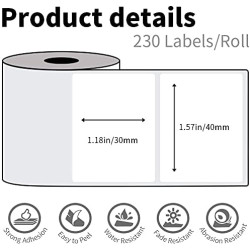 3 Rouleaux D'éTiquettes Phomemo M120/M110, 1.57 "X 1.18" (40 X 30 Mm) Papier Pour éTiquettes Thermiques Pour Imprimantes D'éTiqu