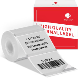Phomemo M110/M220 étiquettes, papier d'étiquettes thermoétiquettes transparent 40 x 30 mm (1.57" x 1.18") pour imprimante d'étiq