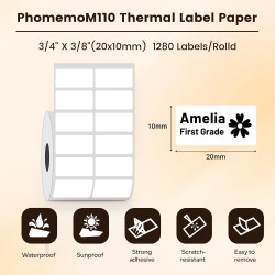 Phomemo Etiquette M110 D'éTiquettes, 20 X 10 MM(0.78"x0.39") M110 Thermiques Autocollantes Thermiques Pour Imprimantes D'éTiquet