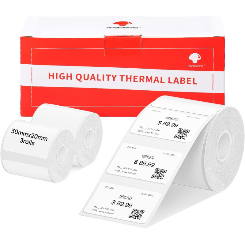 3 Rouleaux D'éTiquettes Phomemo M120/M110, 1.18 "X 0.78" (30 X 20 Mm) Papier D'éTiquettes Thermiques Pour Imprimantes D'éTiquett