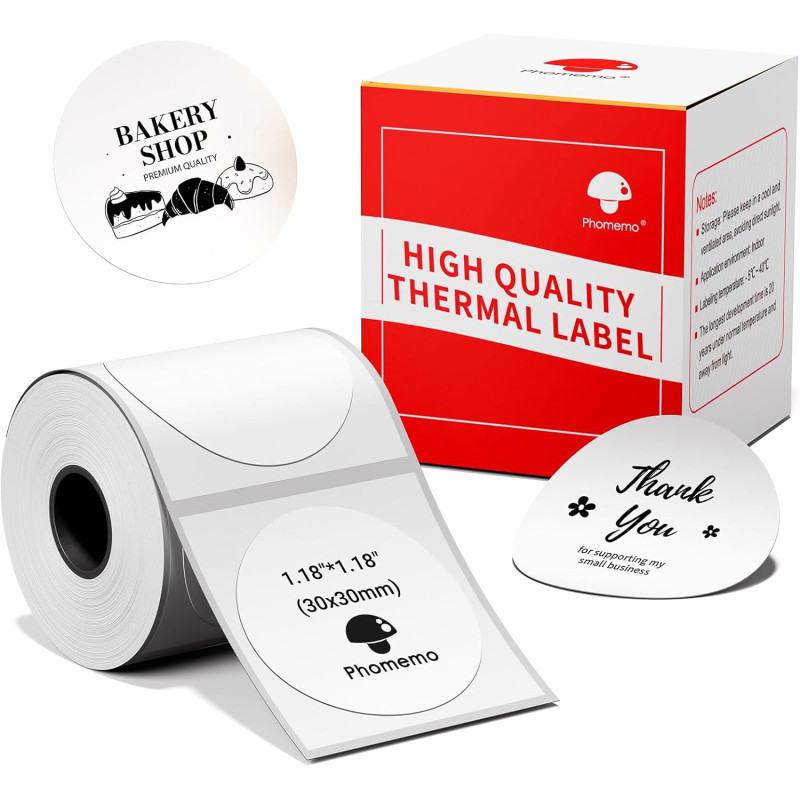 Phomemo Lot de 200 étiquettes thermiques rondes M110/M220-30 x 30 mm - Pour imprimante d'étiquettes Phomemo M200/M221/M220/M100/