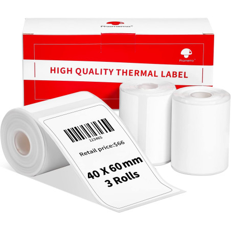 3 Rouleaux D'éTiquettes Phomemo M120/M110, 1.57 "X 2.36" (40 X 60 Mm) Papier D'éTiquettes Thermiques Pour Imprimantes D'éTiquett