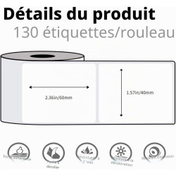 3 Rouleaux D'éTiquettes Phomemo M120/M110, 1.57 "X 2.36" (40 X 60 Mm) Papier D'éTiquettes Thermiques Pour Imprimantes D'éTiquett