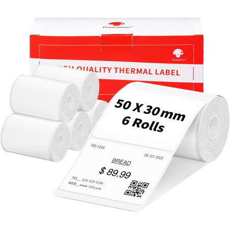 6 Rouleaux D'éTiquettes Phomemo M120/M110, 1.96 "X 1.18" (50 X 30 Mm) Papier D'éTiquettes Thermiques Pour Imprimantes D'éTiquett