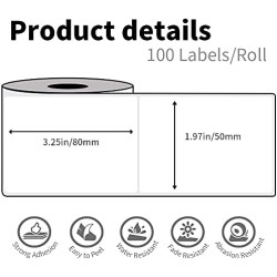 3 Rouleaux D'éTiquettes Phomemo M120/M110, 1.97 "X 3.15" (50 X 80 Mm) Papier Pour éTiquettes Thermiques Pour Imprimantes D'éTiqu