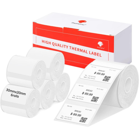 6 Rouleaux D'éTiquettes Phomemo M120/M110, 1.18 "X 0.78" (30 X 20 Mm) Papier D'éTiquettes Thermiques Pour Imprimantes D'éTiquett