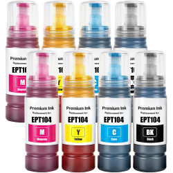 104 Encre 8-Multipack Compatible pour Epson 104 Encre ET-2810 ET-2815 ET-2820 ET-2825 ET-2870 ET-2710 ET-2711 ET-2712 ET-2714 ET