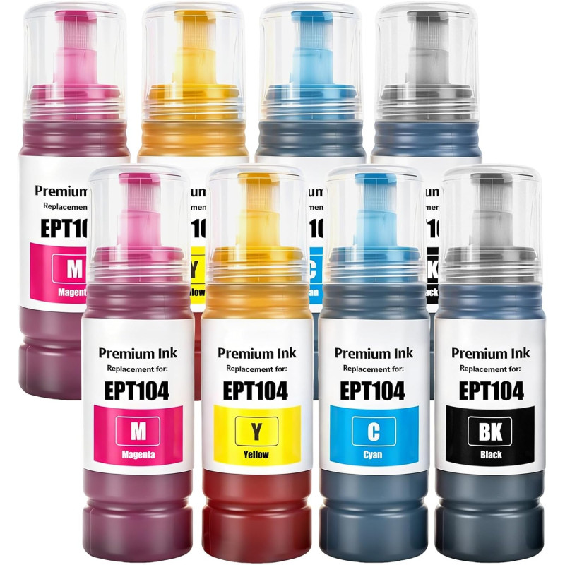 104 Encre 8-Multipack Compatible pour Epson 104 Encre ET-2810 ET-2815 ET-2820 ET-2825 ET-2870 ET-2710 ET-2711 ET-2712 ET-2714 ET