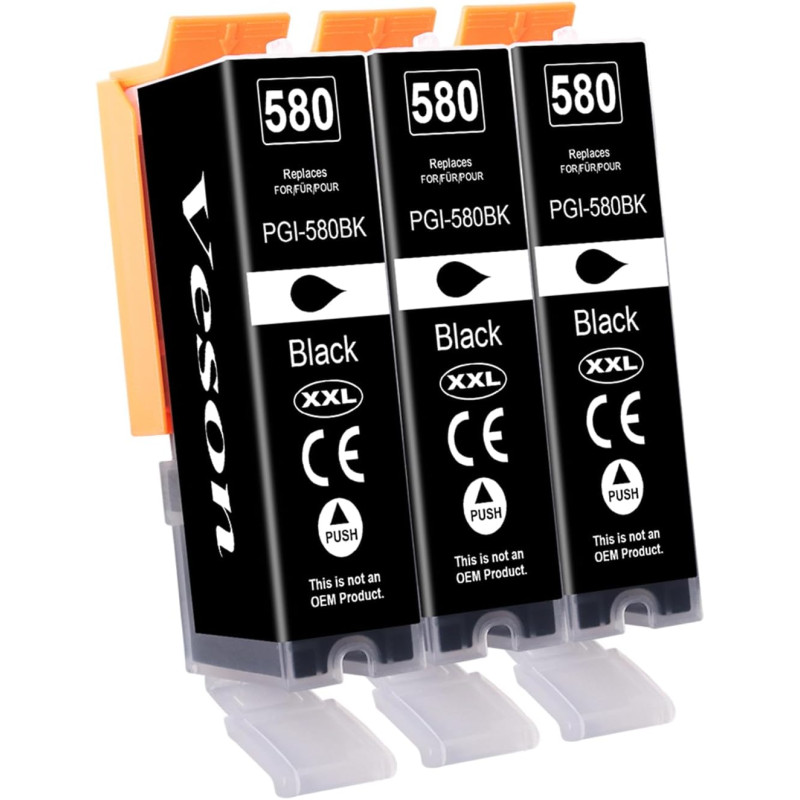 Veson 580XXL PGBK Cartouches d'encre compatibles avec Canon PGI-580 XXL Noir pour Canon Pixma TR8550 TR8500 TS6150 TS6350 TS6350