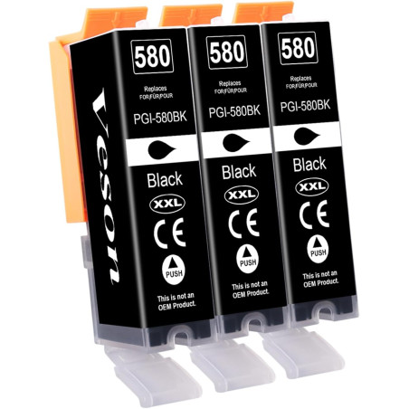 Veson 580XXL PGBK Cartouches d'encre compatibles avec Canon PGI-580 XXL Noir pour Canon Pixma TR8550 TR8500 TS6150 TS6350 TS6350