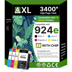 Cartouche 924 924e 924XL avec Puce Cartouches d'encre pour HP 924 Pack de 4 Cartouches pour HP924 924e Compatibles pour HP Offic