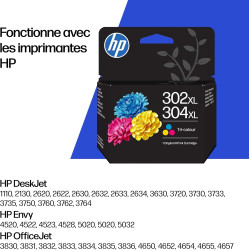 HP 302XL/304XL Tricolore, B7RT8AE, Cartouche d’Encre Original, Compatible avec Les imprimantes DeskJet 1110, 2130, 2620, 3630, 3