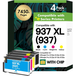 Cartouche 937 937XL 9730e 9120e pour HP 937 Pack de 4 Cartouches 937e XL | Compatible pour HP OfficeJet Pro 9720e 9120e 9132e 91