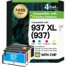 Cartouche 937 937XL 9730e 9120e pour HP 937 Pack de 4 Cartouches 937e XL | Compatible pour HP OfficeJet Pro 9720e 9120e 9132e 91