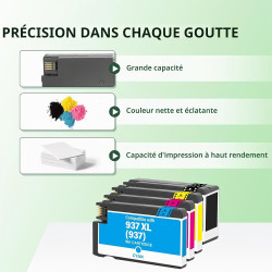 Cartouche 937 937XL 9730e 9120e pour HP 937 Pack de 4 Cartouches 937e XL | Compatible pour HP OfficeJet Pro 9720e 9120e 9132e 91