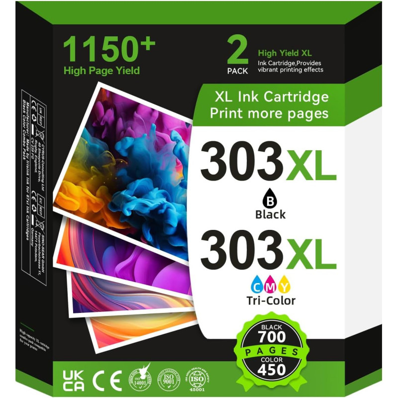 303 XL Cartouches d'impression Multipack,303 XL Cartouches Noir et Couleur Compatible pour Original Cartouche HP 303 pour Envy P