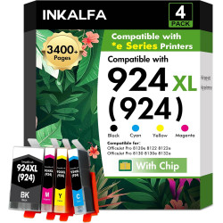 Cartouche Encre 924 XL 8132e 8122e pour HP 924 Pack de 4 Cartouches 924e | Compatible pour HP924 924XL 924e pour HP OfficeJet Pr