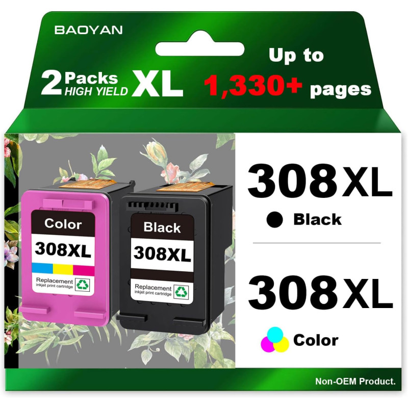 308 XL Cartouches d'encre pour Cartouche HP 308 Noir et Couleur Cartouche Remplacement pour Envy 6120 6120e 6110e 6122e 6132e 65