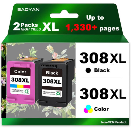 308 XL Cartouches d'encre pour Cartouche HP 308 Noir et Couleur Cartouche Remplacement pour Envy 6120 6120e 6110e 6122e 6132e 65