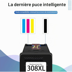 308 XL Cartouches d'encre pour Cartouche HP 308 Noir et Couleur Cartouche Remplacement pour Envy 6120 6120e 6110e 6122e 6132e 65