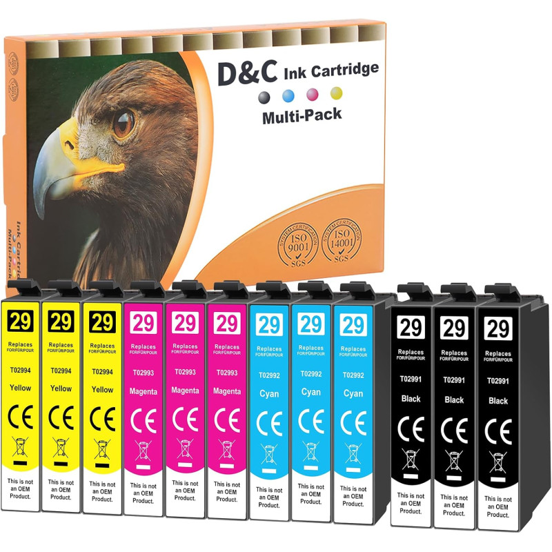 D&C 12 x Cartouches d'encre 29XL compatibles avec Epson 29 XL pour Epson Expression Home XP-442 XP-342 XP-352 XP-452 XP-335 XP-3