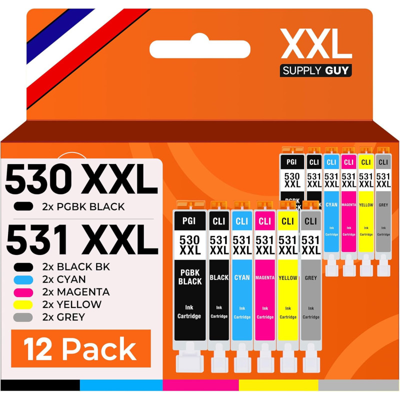 Supply Guy 530 531 XXL Cartouches pour PIXMA TS8750 TS8751 remplace Canon PGI-530 CLI-531 (12 Cartouches)