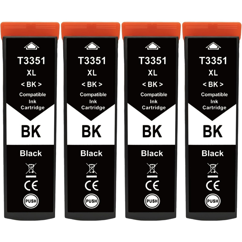 Cartouches 33XL Noir Compatibles avec Epson 33XL Noir BK Lot de 4 | Cartouches 33xl noir pour imprimantes Epson Expression Premi