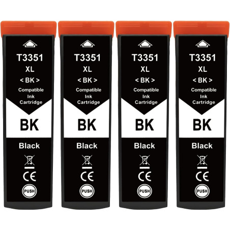 Cartouches 33XL Noir Compatibles avec Epson 33XL Noir BK Lot de 4 | Cartouches 33xl noir pour imprimantes Epson Expression Premi