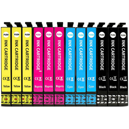 Aruotec Cartouches Encre Compatibles avec Epson Workforce WF-4820 WF-7840 | Lot de 12 (3 Noir,3 Cyan,3 Magenta, 3 Jaune)pour Eps