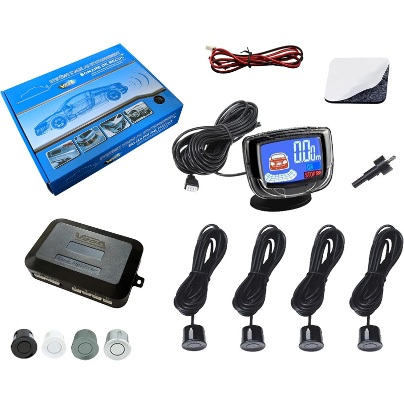 Radars de recul sonore avec écran LCD VEGA® Marque Française 4 capteurs Noirs