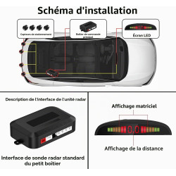 Cocar Noir Voiture Radar de Recul LED Parking Beep & park Assist Système avec Distance Affichage Rétro Aide au Parcage + 4 Capte