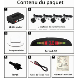 Cocar Noir Voiture Radar de Recul LED Parking Beep & park Assist Système avec Distance Affichage Rétro Aide au Parcage + 4 Capte