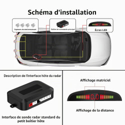 Cocar Argent Voiture Radar de Recul LED Parking Beep & park Assist Système avec Distance Affichage Rétro Aide au Parcage + 4 Cap