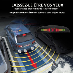 Cocar Argent Voiture Radar de Recul LED Parking Beep & park Assist Système avec Distance Affichage Rétro Aide au Parcage + 4 Cap